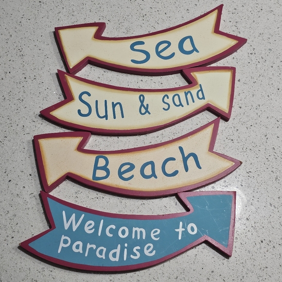 4 Wood Signs Beach โฑ๏ธ Sea ๐ Sun ๐ & Sand Welcome to Paradise L๐K Art - Picture 14 of 14